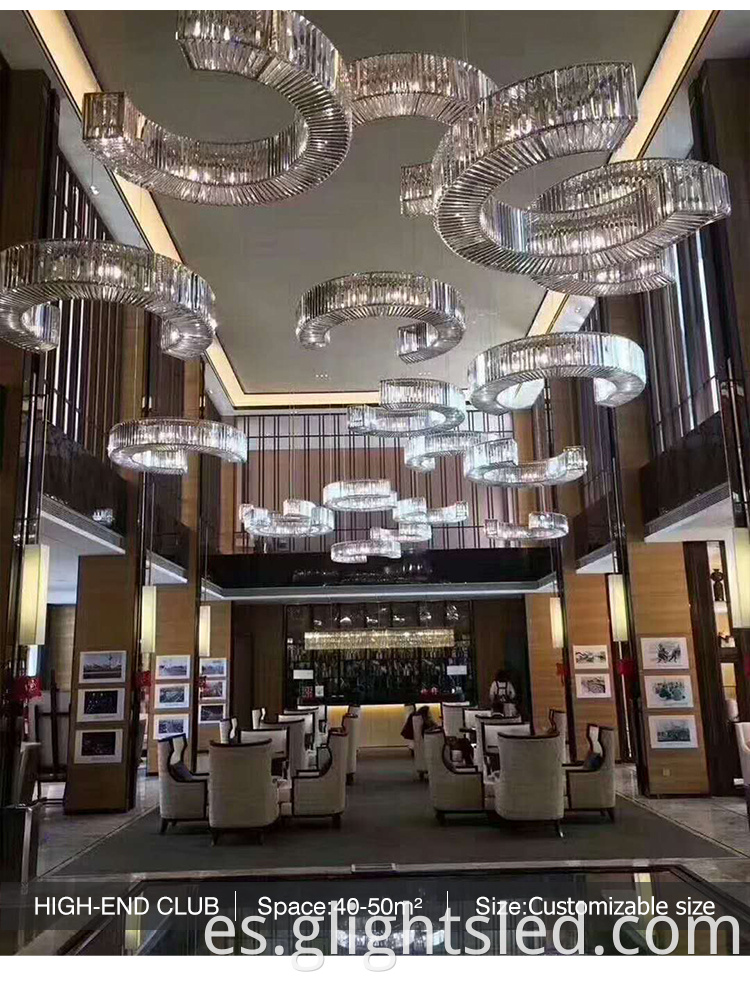 Lobby de proyectos de hotel grandes personalizables lámpara de acero inoxidable de vidrio de lujo